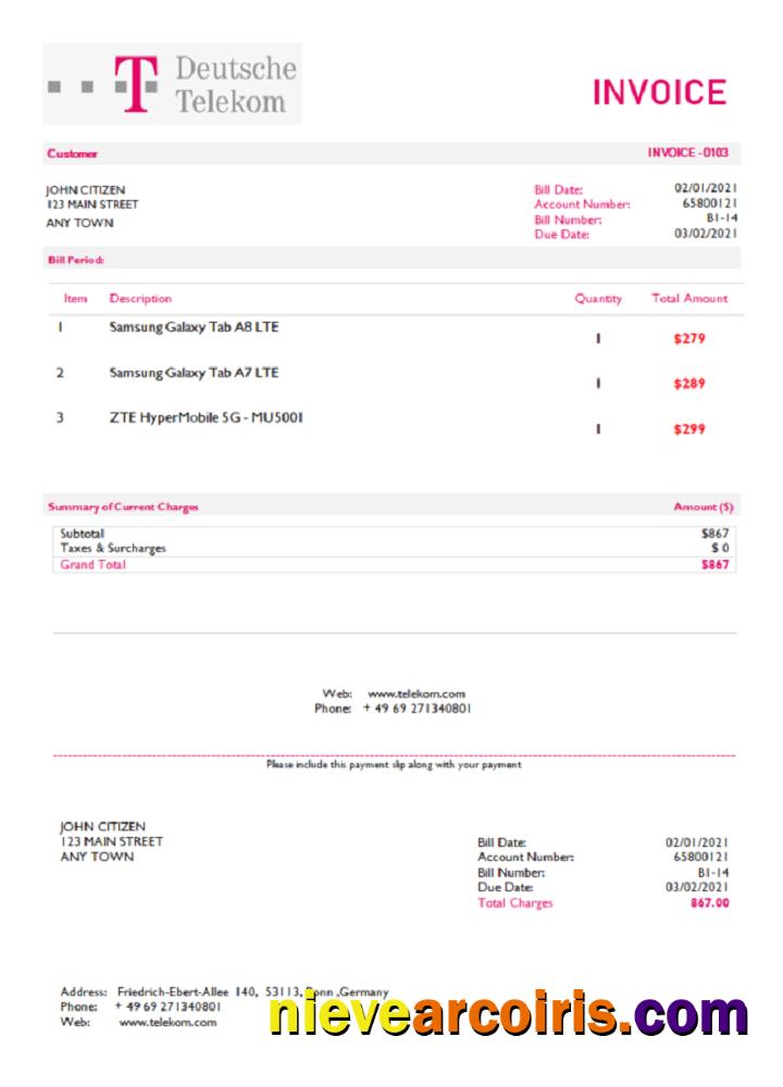 USA Deutsche Telecom invoice